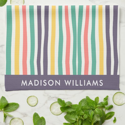 Monogram farbene Linien Elegant Stilvolle Küche T Geschirrtuch (Gefaltet)