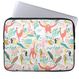 Monogram farbenfrohe Dschungeltiere rosa Laptopschutzhülle