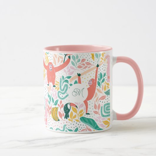 Monogram farbenfrohe Dschungeltiere rosa Tasse (Rechts)