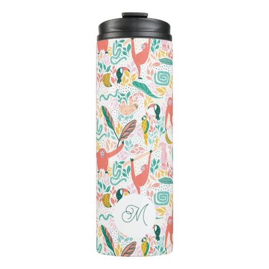 Monogram farbenfrohe glückliche Jungle-Tiere Thermosbecher (Vorderseite)