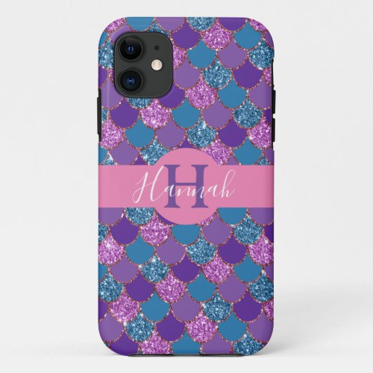 Monogram - Farbenfrohe Mermaid Glitzer Design - Case-Mate iPhone Hülle (Rückseite)