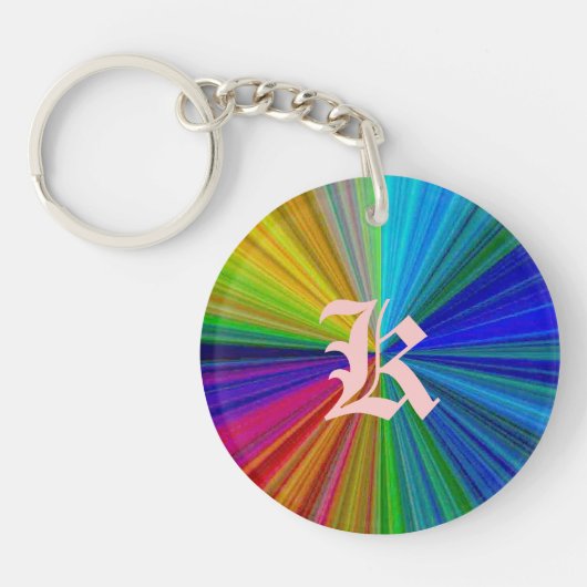 Monogram farbenfrohe Spiralstreifen Art Muster Schlüsselanhänger (Vorderseite)