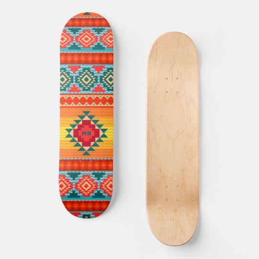 Monogram farbenfrohe Tribal Muster Ethnic Custom Skateboard (Vorderseite)