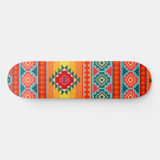 Monogram farbenfrohe Tribal Muster Ethnic Custom Skateboard (Horizontal)
