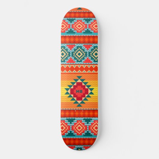 Monogram farbenfrohe Tribal Muster Ethnic Custom Skateboard (Vorderseite)