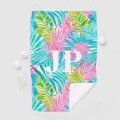 Monogram farbenfrohe tropische Blätter Custom Golfhandtuch (Insitu)
