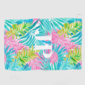Monogram farbenfrohe tropische Blätter Custom Golfhandtuch (Horizontal)