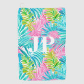 Monogram farbenfrohe tropische Blätter Custom Golfhandtuch (Vorderseite)