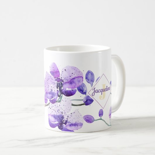 Monogram farbenfrohe Wasserfarbe Orchid-Design Kaffeetasse (VorderseiteRechts)