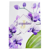 Monogram farbenfrohe Wasserfarbe Orchid-Design Mittlere Geschenktüte (Rückseite)