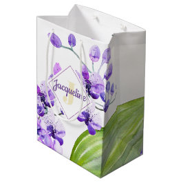 Monogram farbenfrohe Wasserfarbe Orchid-Design Mittlere Geschenktüte
