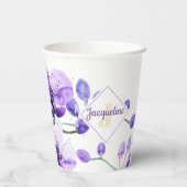 Monogram farbenfrohe Wasserfarbe Orchid-Design Pappbecher (Rückseite)