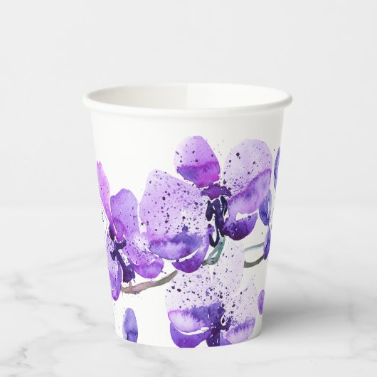 Monogram farbenfrohe Wasserfarbe Orchid-Design Pappbecher (Links)