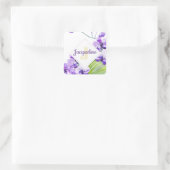 Monogram farbenfrohe Wasserfarbe Orchid-Design Quadratischer Aufkleber (Tasche)