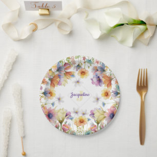Monogram farbenfrohe Wilde Blume Illustriert Pappteller