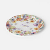 Monogram farbenfrohe Wilde Blume Illustriert Pappteller (Schrägansicht)