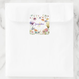 Monogram farbenfrohe Wilde Blume Illustriert Quadratischer Aufkleber