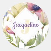 Monogram farbenfrohe Wilde Blume Illustriert Runder Aufkleber (Vorderseite)