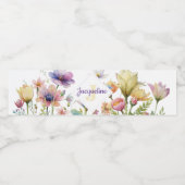 Monogram farbenfrohe Wilde Blume Illustriert Wasserflaschenetikett (Einzelnes Label)