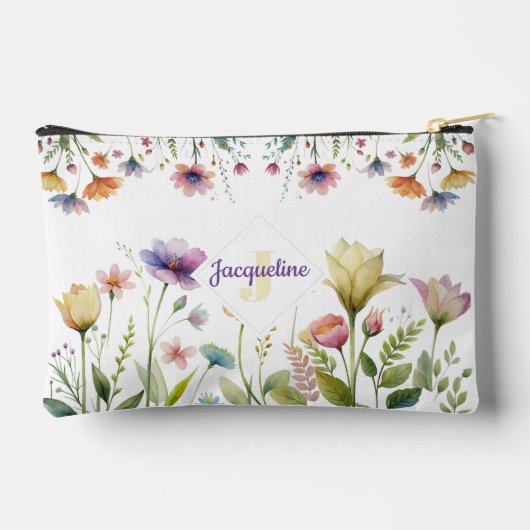 Monogram farbenfrohe Wilde Blume Illustriert Zubehörtasche (Rückseite)