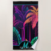 Monogram farbenfroher Nebel Black Tropical Palm Be Strandtuch (Vorderseite)