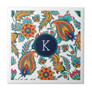 Monogram farbig Vintag Floral Paisley Fliese