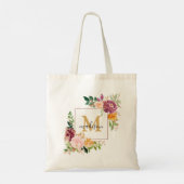 Monogram farbige Aquarellfarbe Rose Floral Botanis Tragetasche (Rückseite)