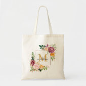Monogram farbige Aquarellfarbe Rose Floral Botanis Tragetasche (Vorne)