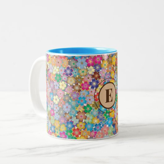 Monogram Farbige Tiny Blume Zwei-Töne 11oz Tasse (Vorderseite Links)