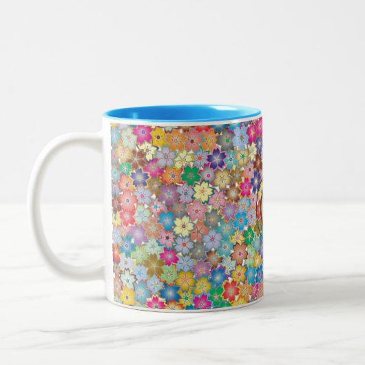 Monogram Farbige Tiny Blume Zwei-Töne 11oz Tasse (Links)
