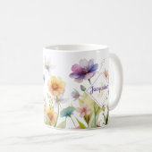Monogram Farbiger Wilder Blume Illustrierter Kaffe Kaffeetasse (VorderseiteRechts)