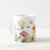 Monogram Farbiger Wilder Blume Illustrierter Kaffe Kaffeetasse (Vorderseite Links)