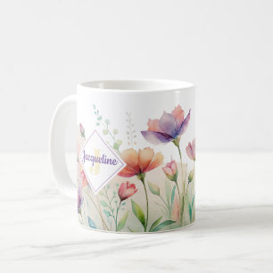 Monogram Farbiger Wilder Blume Illustrierter Kaffe Kaffeetasse