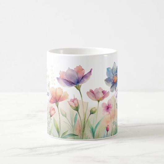 Monogram Farbiger Wilder Blume Illustrierter Kaffe Kaffeetasse (Mittel)