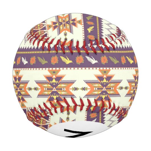 Monogram farbiges Aztec Muster Baseball (Rückseite)