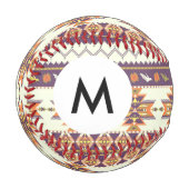 Monogram farbiges Aztec Muster Baseball (Vorderseite Links)