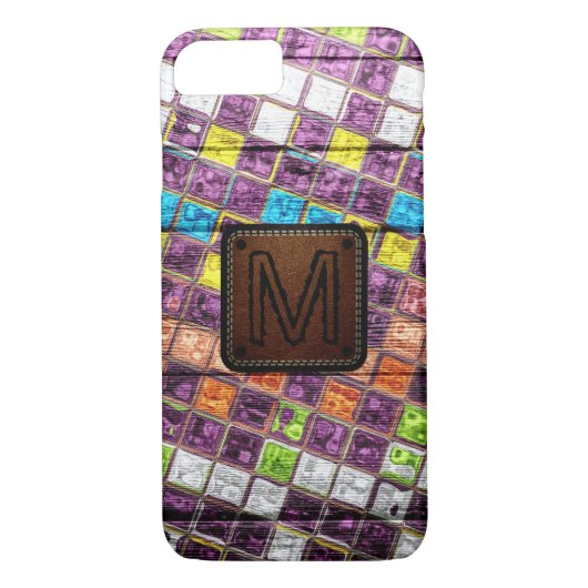 Monogram farbiges Mosaikmuster Holzschau #4 Case-Mate iPhone Hülle (Rückseite)