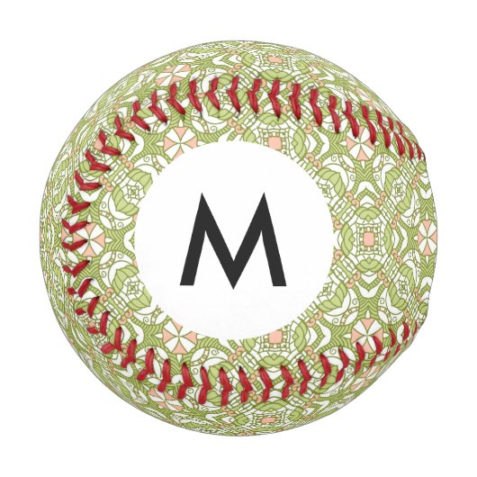 Monogram Farbiges Retro-Muster Hintergrund 2 Baseball (Vorderseite Links)