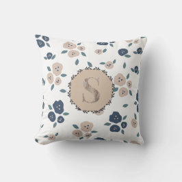 Monogram Farmhouse Floral Blue Tan Country Rustika Kissen
