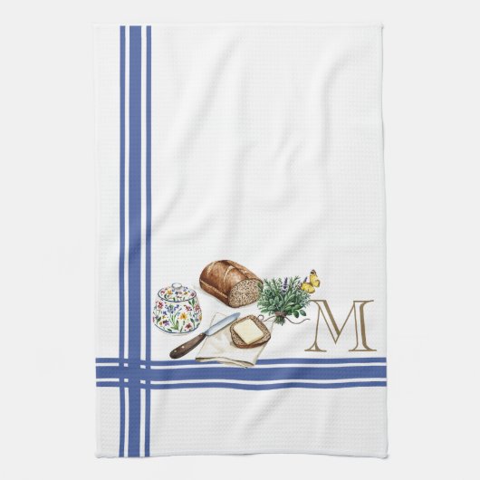 Monogram Farmhouse Küche Handtuch Blue Strip Kräut (Vertikal)