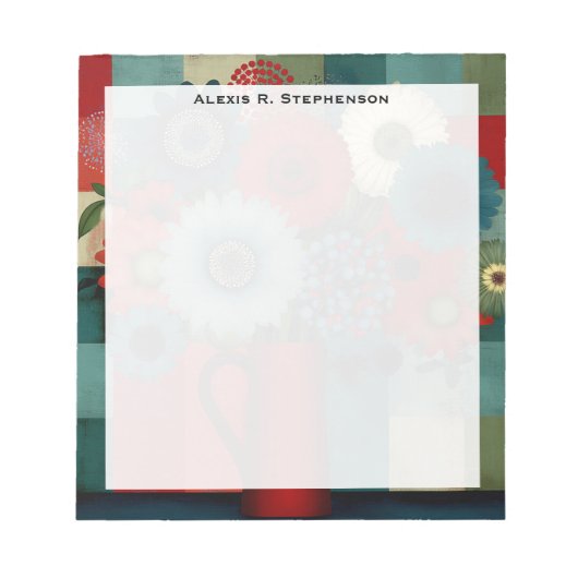 Monogram Farmhouse Patchwork Blaues Beerenbouquet Notizblock (Vorderseite)