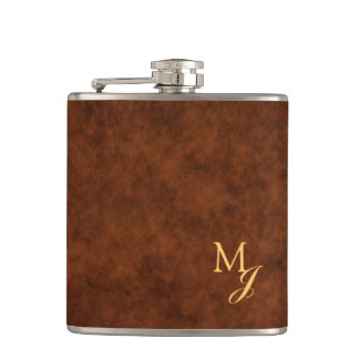 Monogram Faux Brown Leather Flask Flachmann