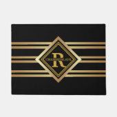 Monogram Faux Gold Geometric BLACK Fußmatte (Vorderseite)