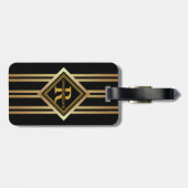Monogram Faux Gold Geometrisch SCHWARZ Gepäckanhänger (Rückseite horizontal)