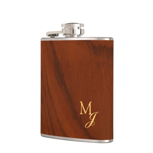 Monogram Faux Wood Flachmann (Links)