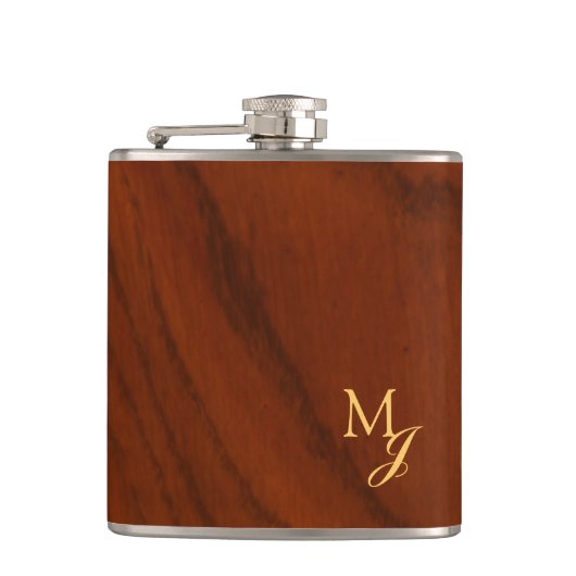 Monogram Faux Wood Flachmann (Vorderseite)
