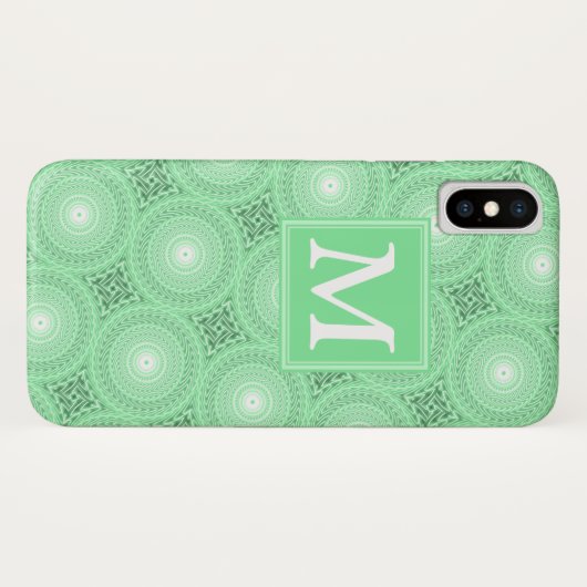 Monogram Federgrün Kreismuster Case-Mate iPhone Hülle (Rückseite (Horizontal))