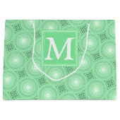 Monogram Federgrün Kreismuster Große Geschenktüte (Vorderseite)