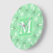 Monogram Federgrün Kreismuster Große Wanduhr (Winkel)