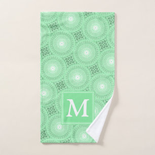 Monogram Federgrün Kreismuster Handtuch